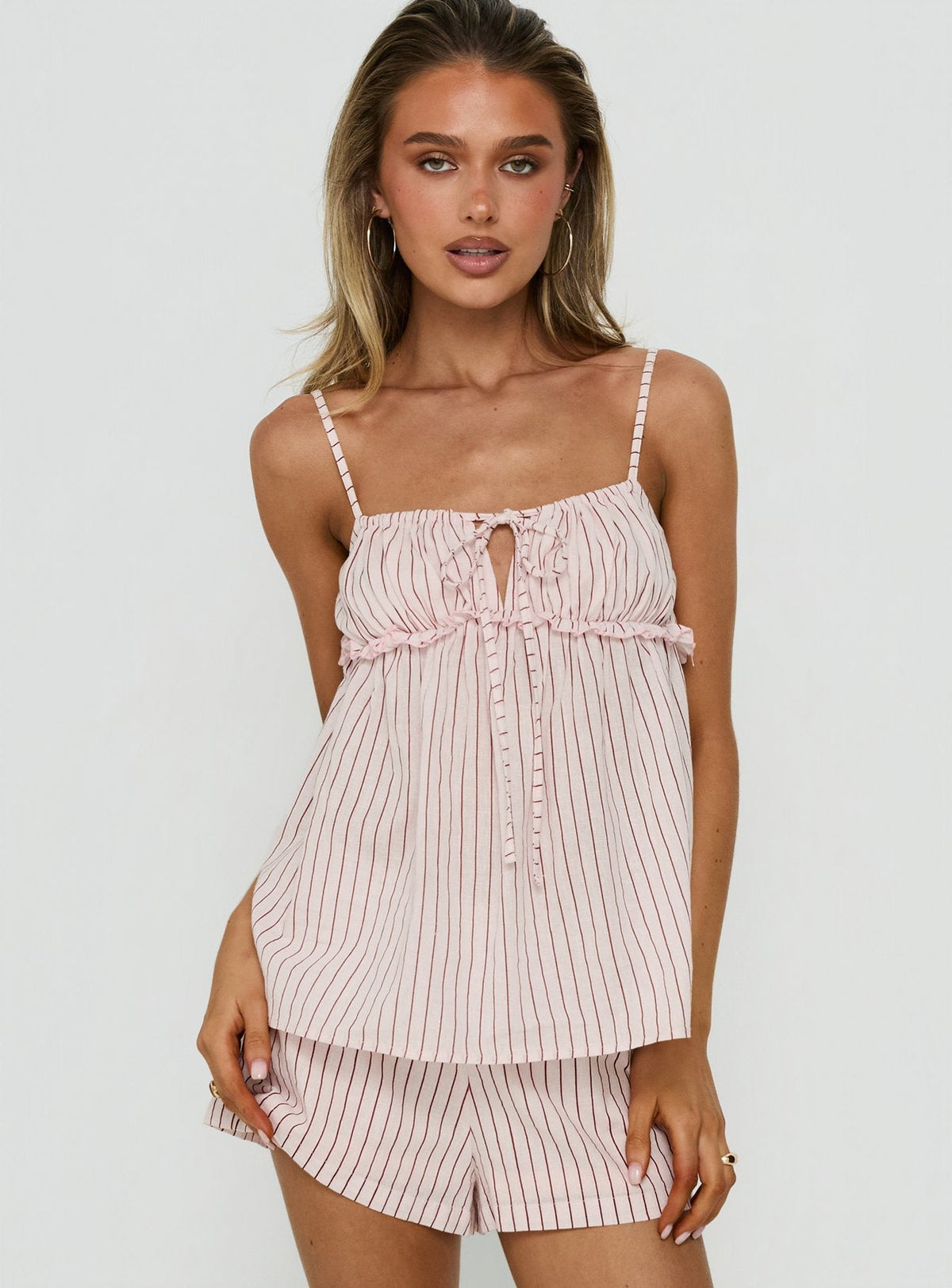 Harwin Gathered Bust Babydoll Top Pink Stripe