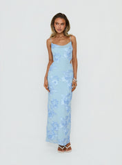 Angel Voices Cowl Neck Maxi Dress Blue Burnout