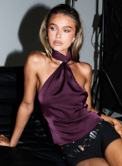 Sloanne Satin Scarf Top Eggplant