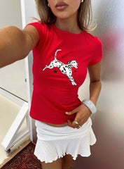 Dalmation Love Graphic Baby Tee Red