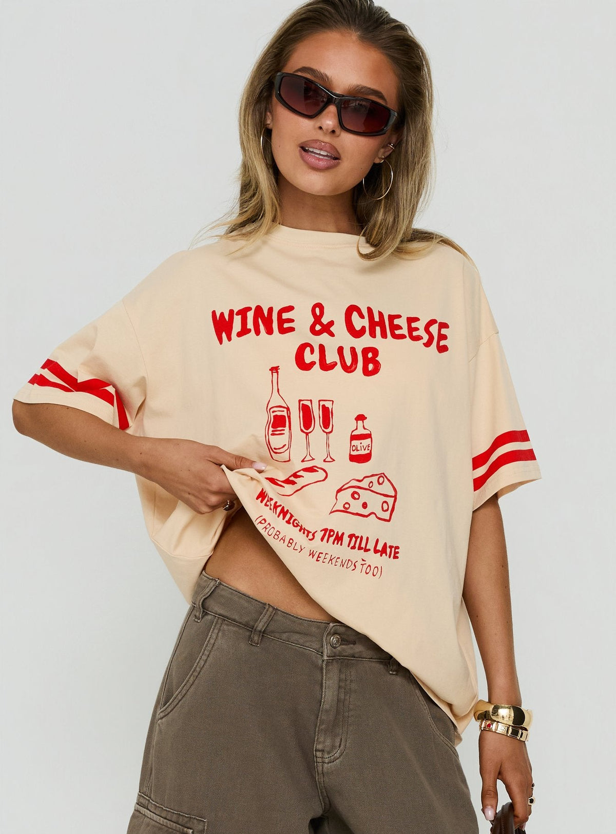 Grazing Club Oversized Graphic Tee Cream / Red