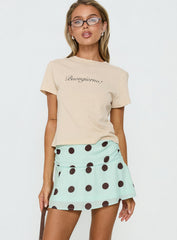 Elicia Ruched Mini Skirt Mint / Chocolate Polka Dot