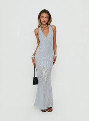 Espheria Low Back Wrap Sequin Maxi Dress Lilac