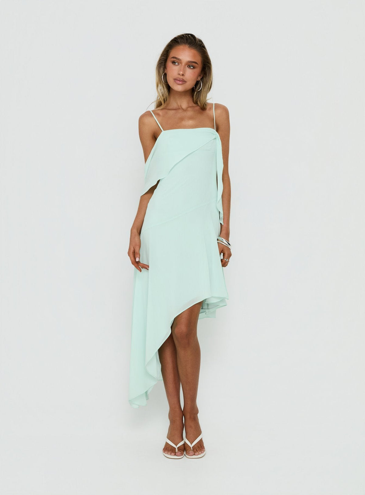 Massey Bust Draping Low Back Midi Dress Aqua