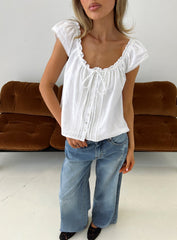 Never Over Floaty Babydoll Top White