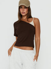 Lunea One Shoulder Contrast Top Brown / Cream