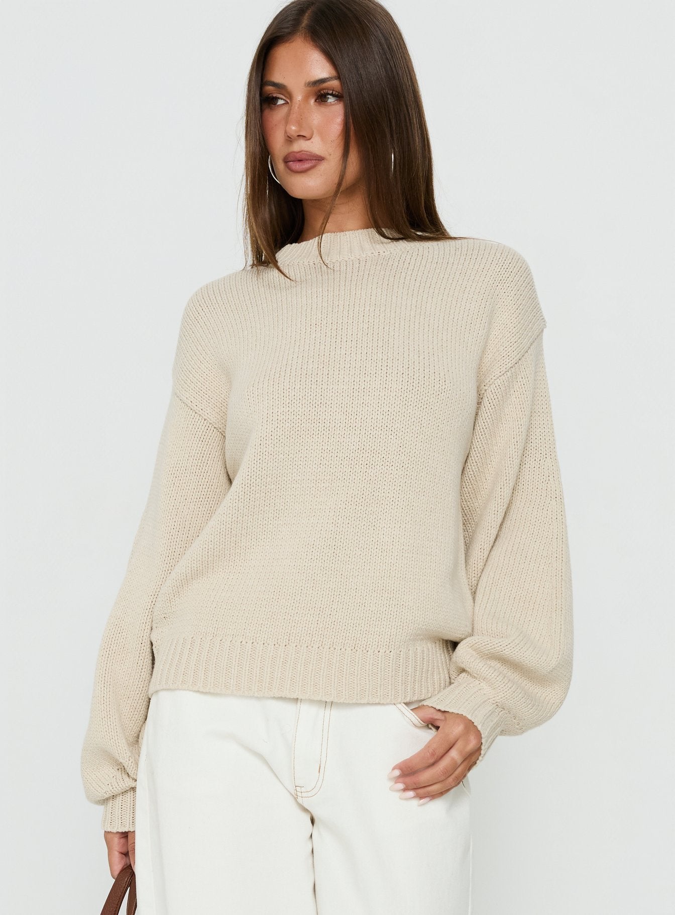 Harmony Balloon Sleeve Knit Sweater Beige
