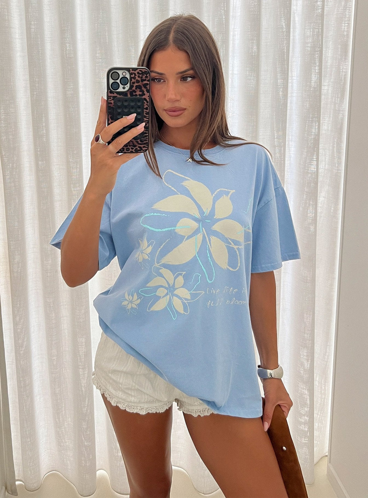 Full Bloom Oversized Graphic Tee Washed Blue
