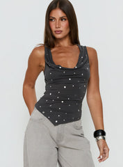Quiet Confidence Studded Cowl Neck Top Grey