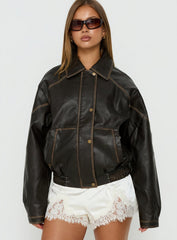 Jaxton Faux Leather Jacket Brown Petite