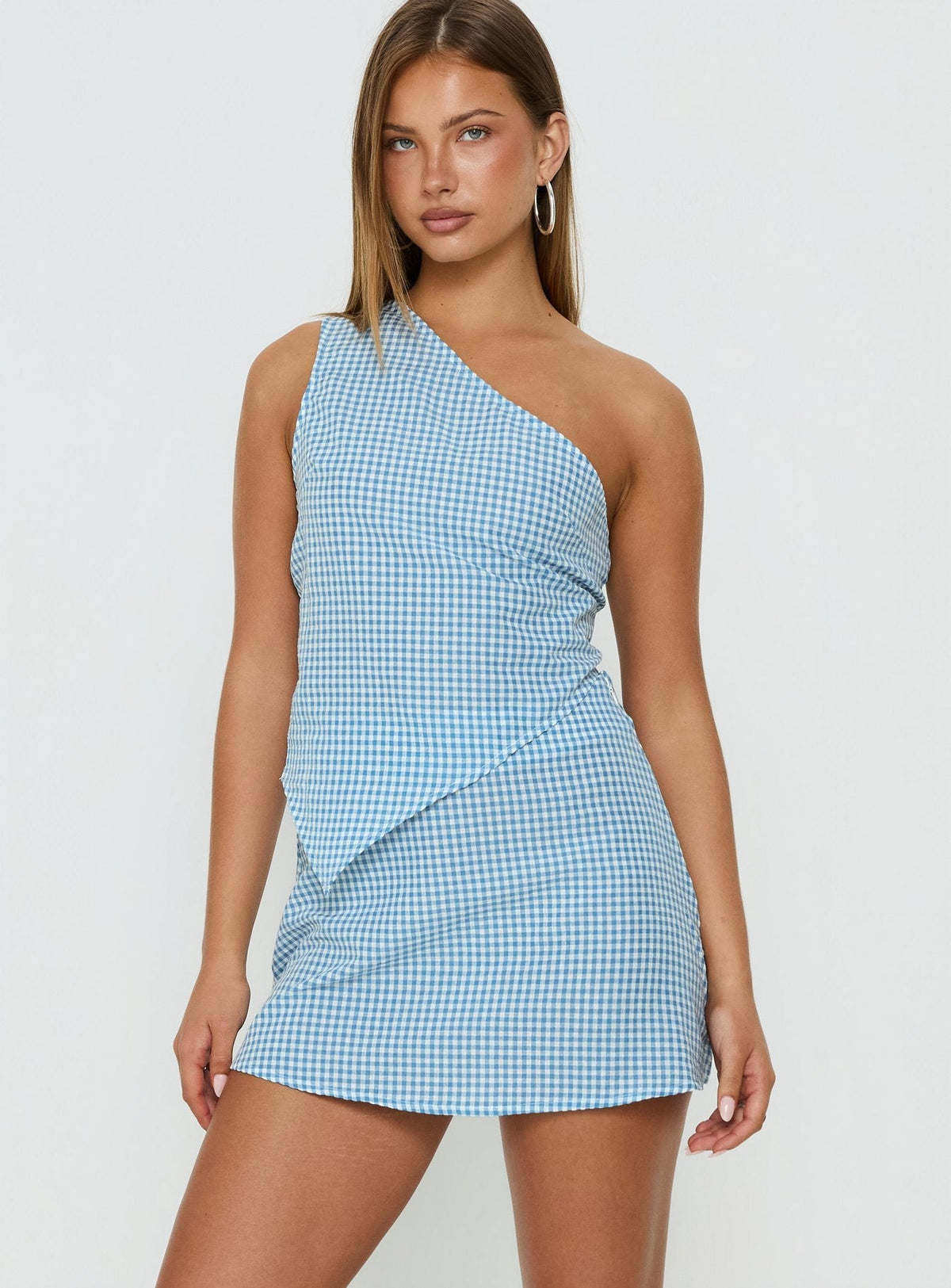 Dirst One Shoulder Set Blue Gingham