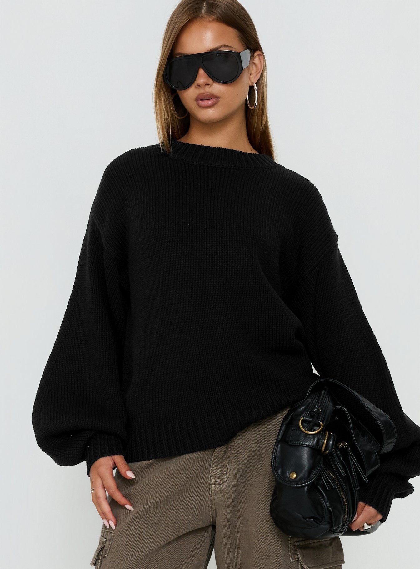 Harmony Balloon Sleeve Knit Sweater Black