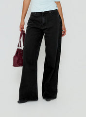 Naylor Mid Rise Wide Leg Jeans Washed Black Denim Petite