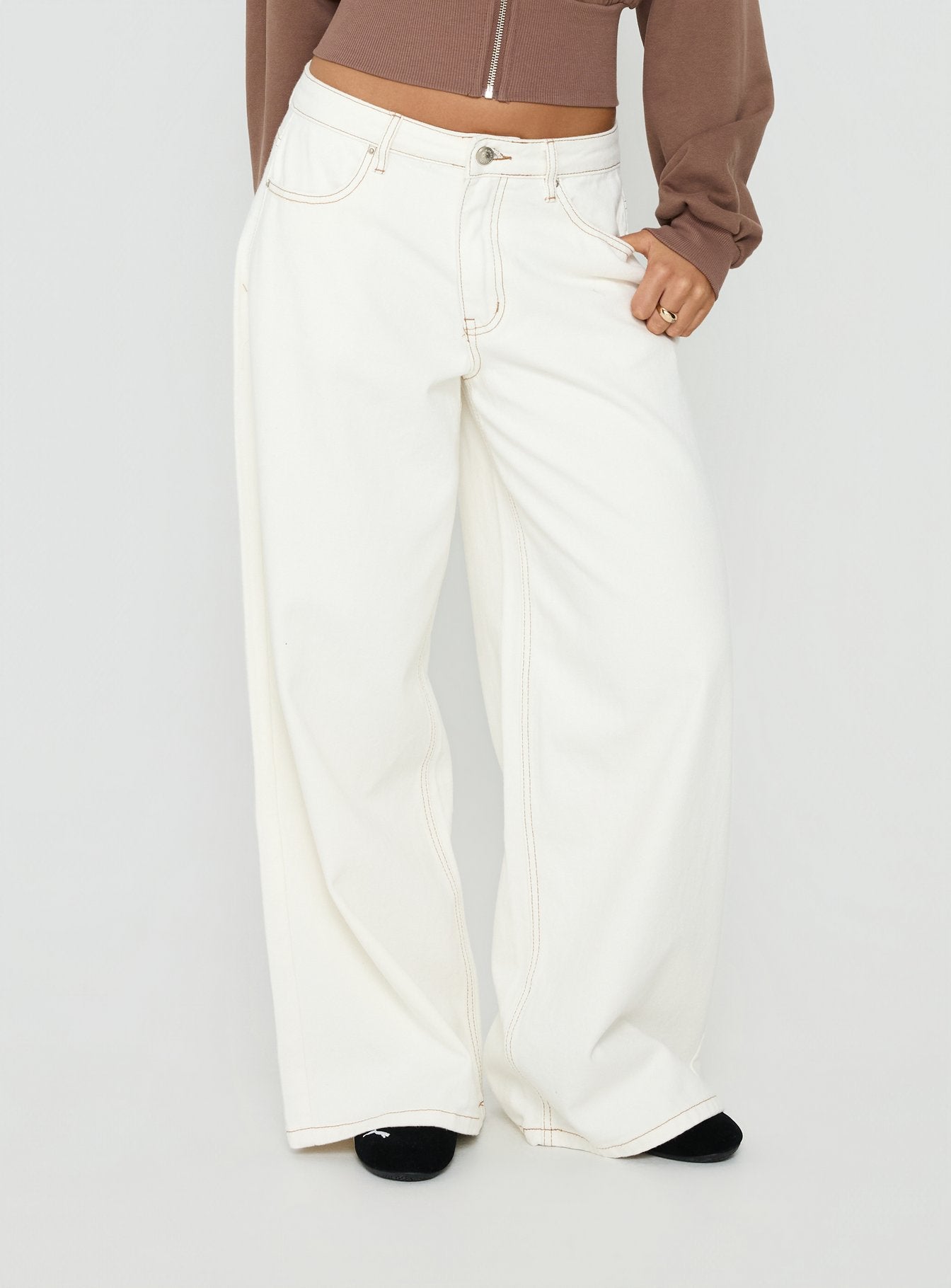 Naylor Mid Rise Wide Leg Jeans Cream