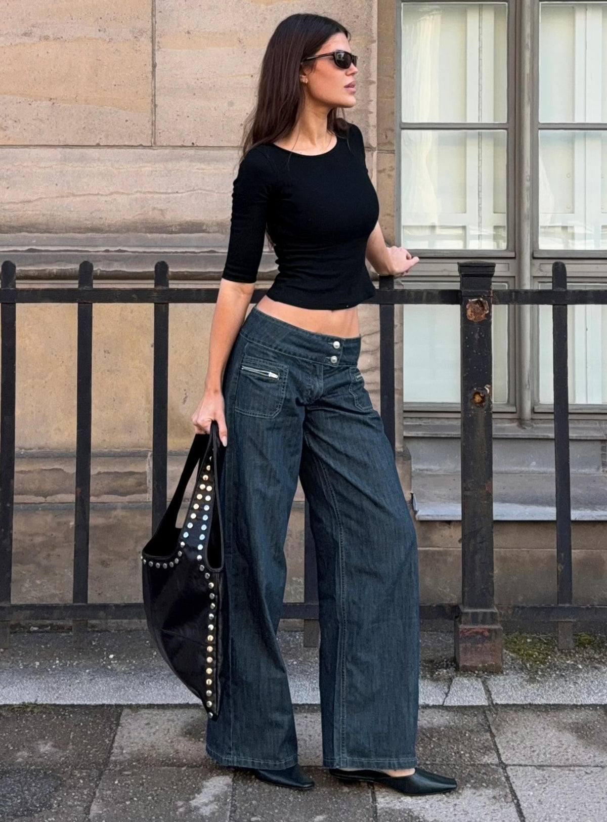 Unwritten Mid Rise Wide Leg Jeans Dark Blue Wash