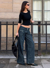 Unwritten Mid Rise Wide Leg Jeans Dark Blue Wash