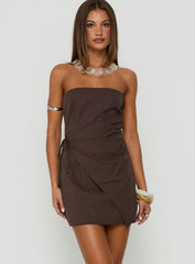 Noira Strapless Wrap Mini Dress Chocolate