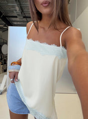 Daesa Longline Lace Top Cream / Blue