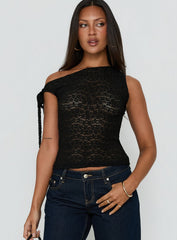 Eyla Sheer One Shoulder Top Black
