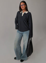 Boarders V Neck Polo Jumper Navy Stripe