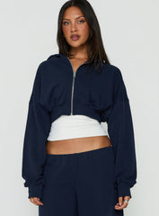 Lanna Fleece Zip Through Cropped Hoodie Navy