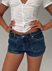 Kirkes Cargo Micro Denim Short Mid Blue Wash