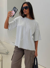 Settle Down Short Sleeve Top Grey / White Stripe