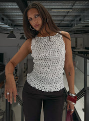 Marleene Shirred Top White Polka