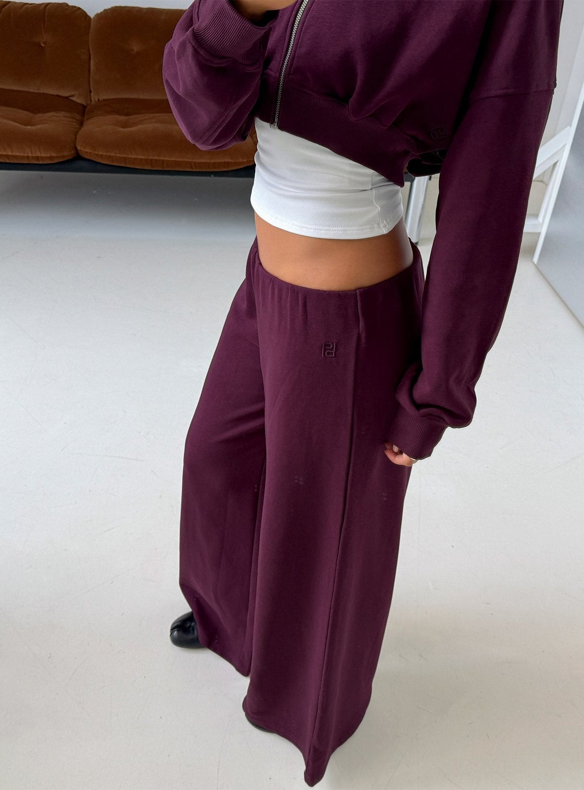 Kaeya Fleece Wide Leg Low Rise Pants Plum
