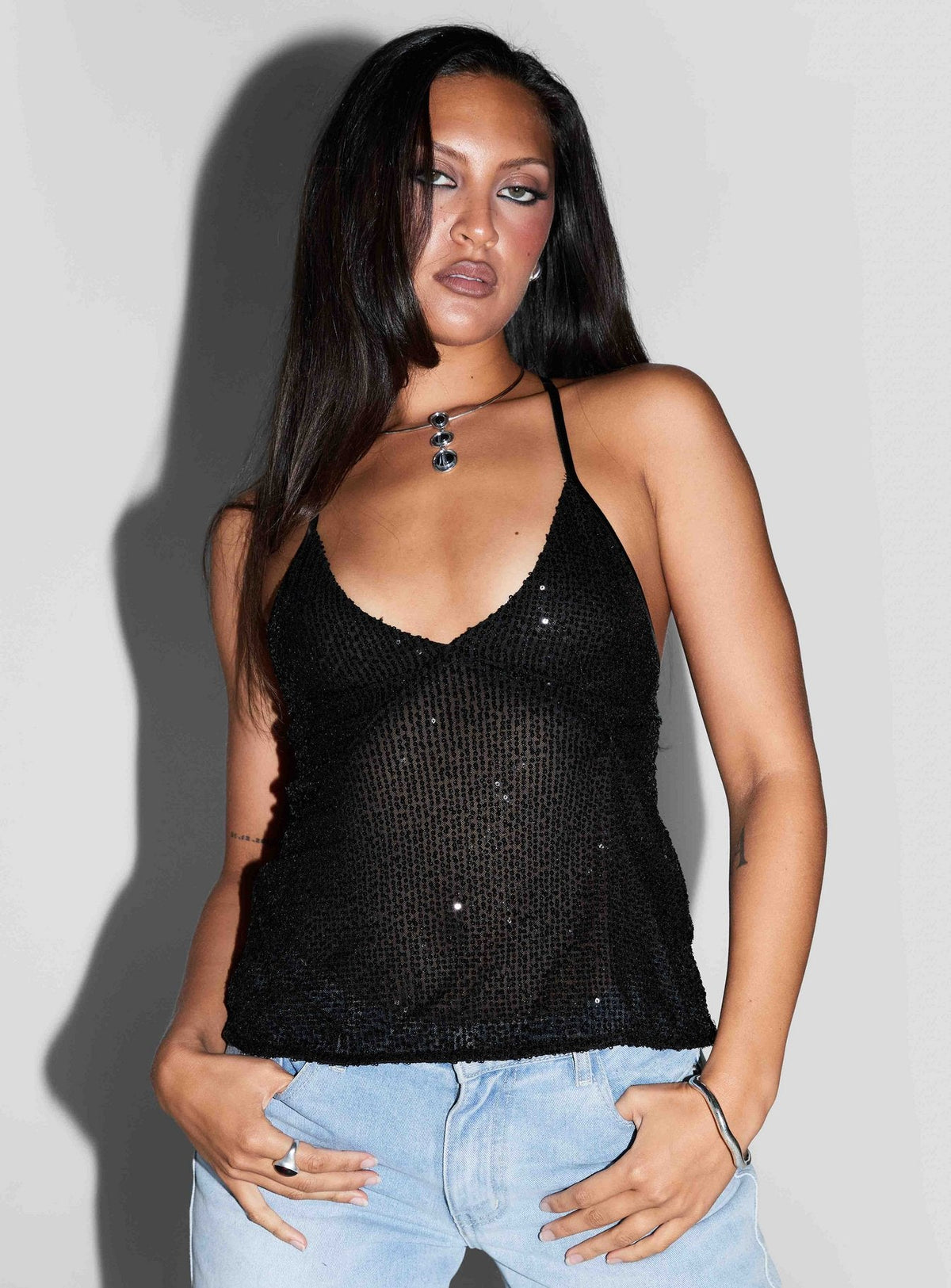 Opaline Sequin Cami Top Black