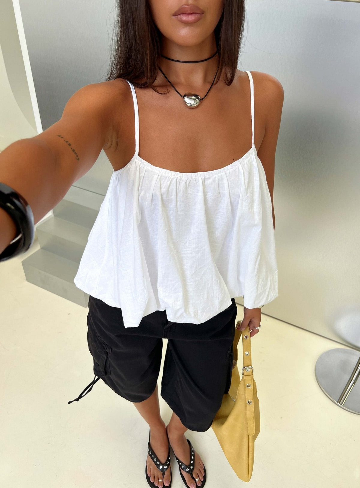 Elfina Babydoll Bubble Top White
