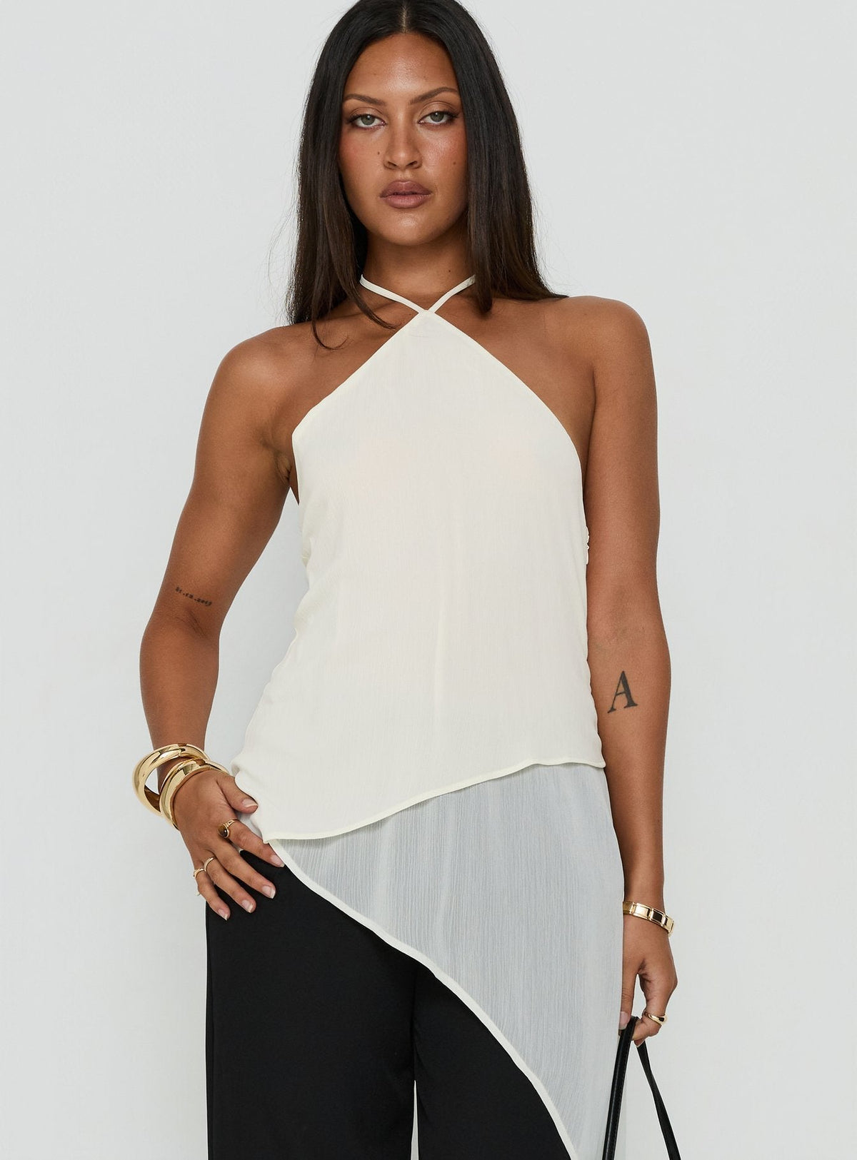 Eternal Optimist Longline Chiffon Arrowneck Top Cream
