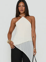 Eternal Optimist Longline Chiffon Arrowneck Top Cream