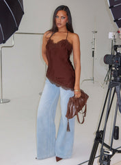Cosetta Lace Trim Asymmetrical Cami Top Chocolate
