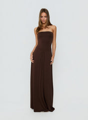Ophal Strapless Drop Waist Maxi Dress Brown