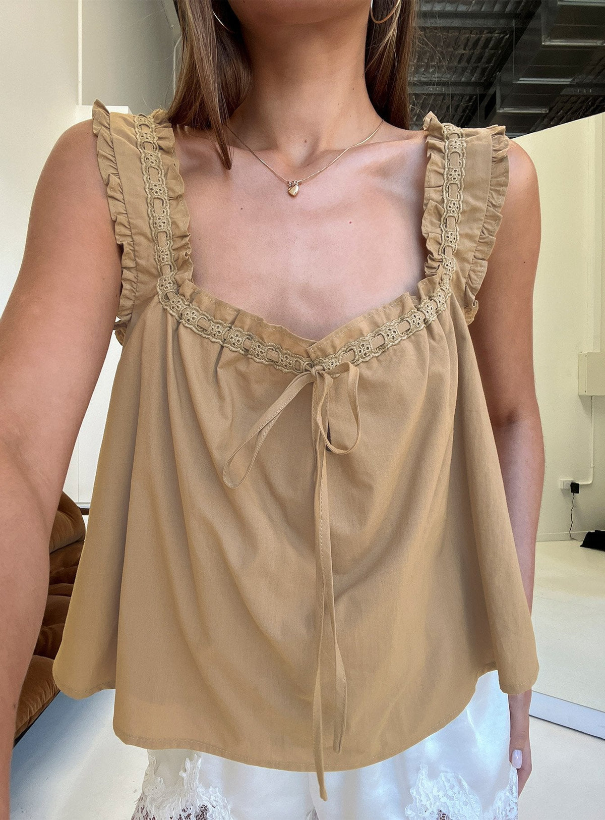Swing Babydoll Top Beige
