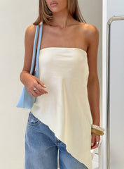 Keevah Strapless Satin Asymmetrical Top Lemon