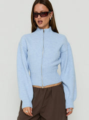 Agneta Zip Through Funnel Neck Sweater Blue