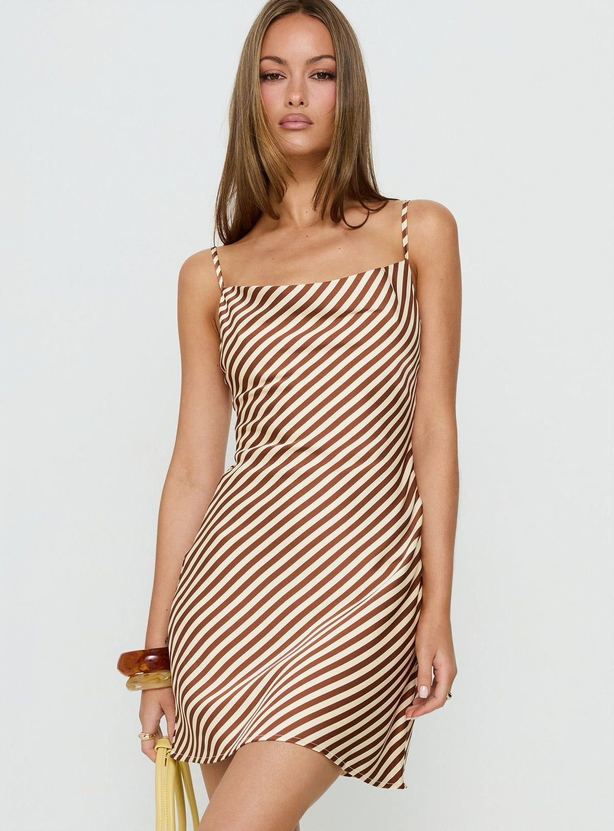 Mylla Cowl Neck Mini Dress Brown Stripe