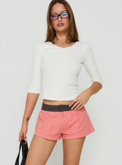 Daphnee Contrast Waist Mini Shorts Coral / Brown