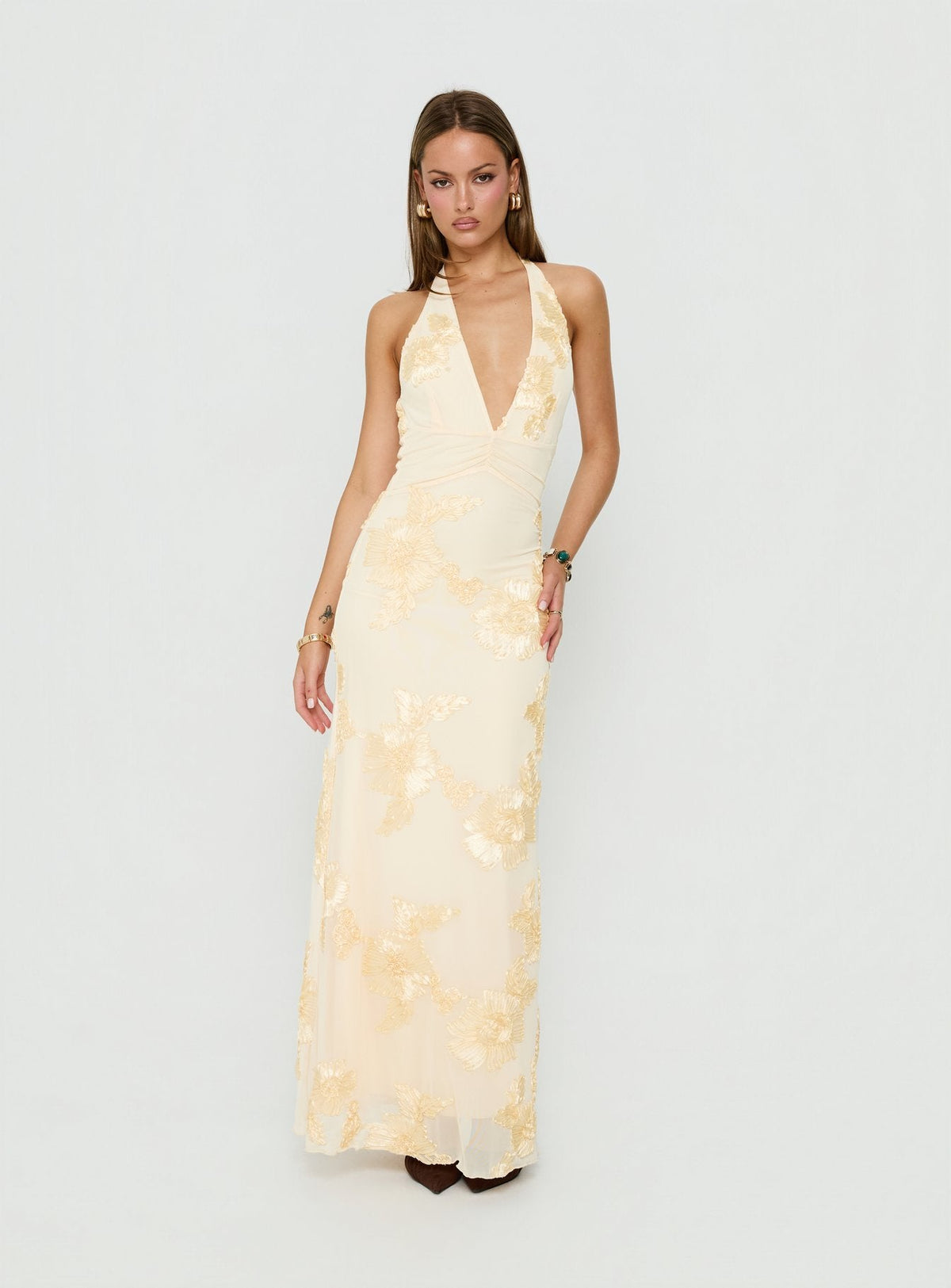 Rousseau Halter Maxi Dress Yellow