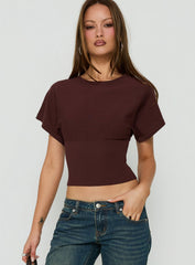 Bowwie Cinched Short Sleeve Knit Top Chocolate