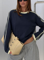 Settle Down Long Sleeve Contrast Top Navy / Yellow Stripe