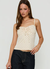 Shilloh Tie Detail Cami Top Cream Polka Dot