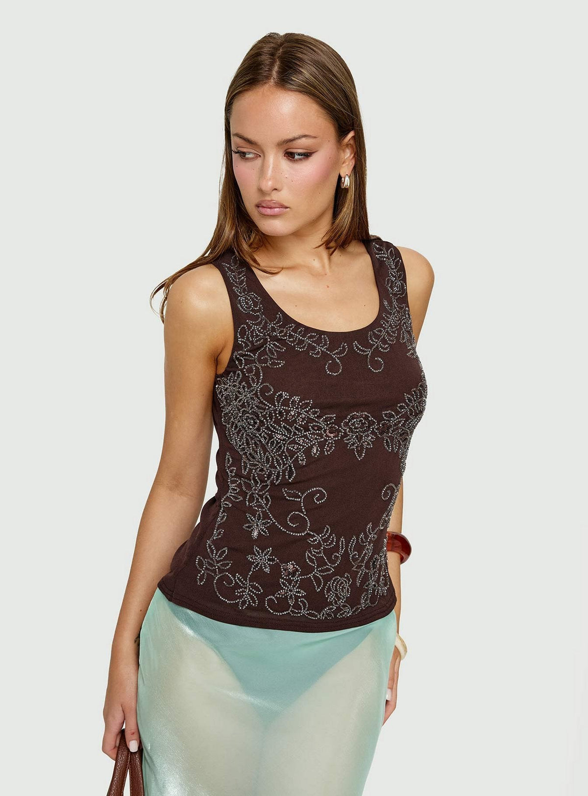 Spend The Night Embroidered Tank Top Chocolate Brown
