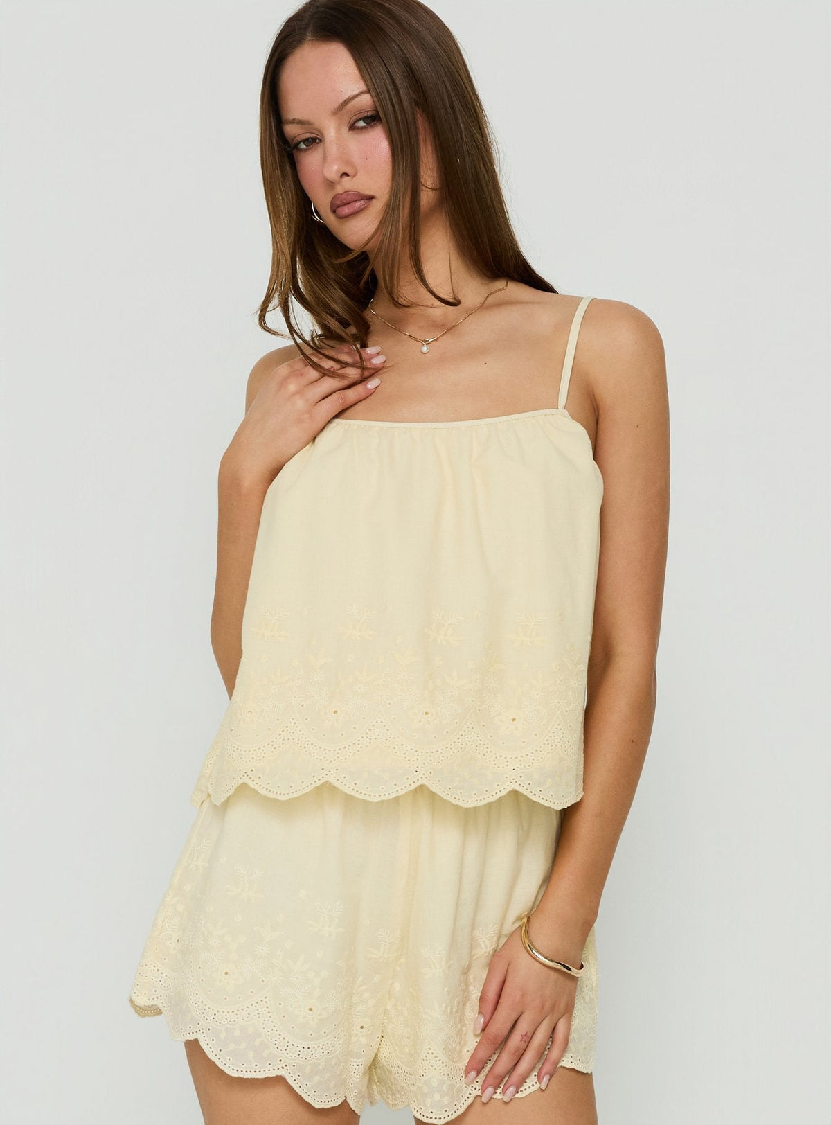 Madison Avenue Embroidered Detail Top Yellow