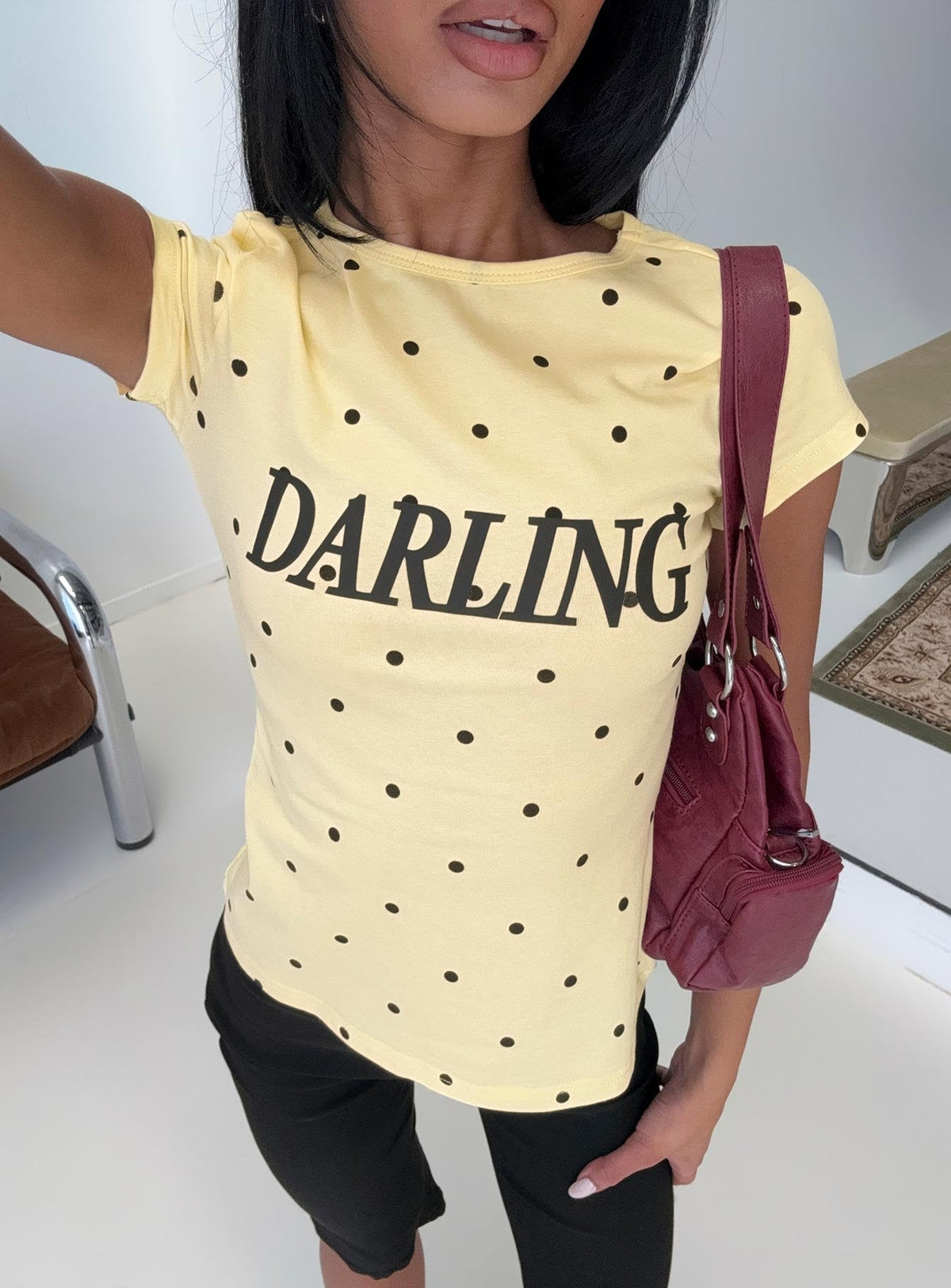 Darling Girl Graphic Top Yellow Polka Dot