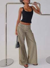 Jette Tailored Buckle Pant Taupe Pinstripe