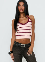 Is It True Halter Neck Top Pink / Burgundy Stripe