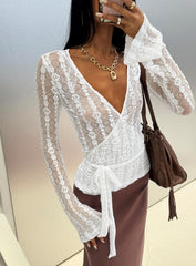 Melara Lace Long Sleeve Wrap Top White